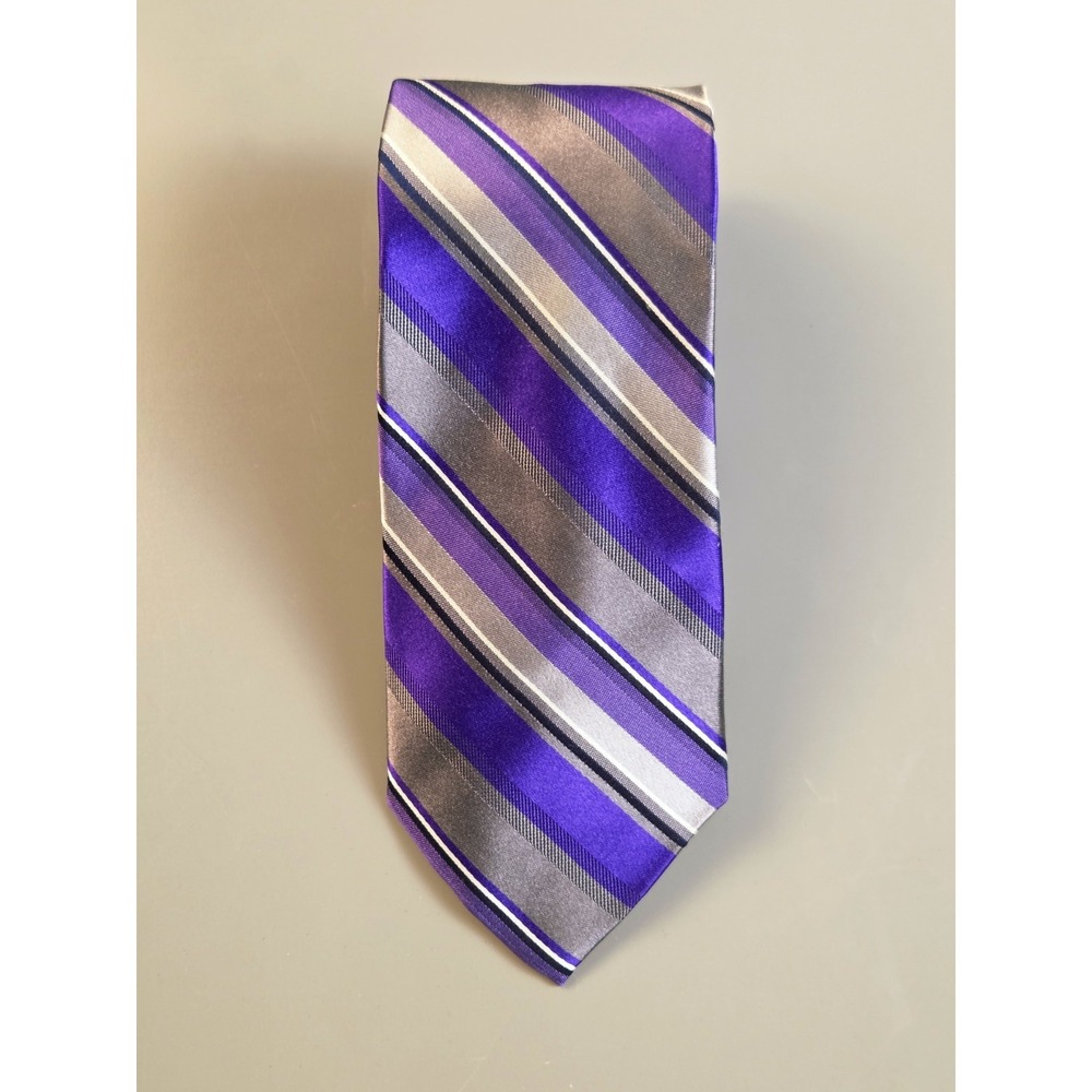 CK Calvin Klein Men's Neck Tie Purple Stripe 100% Silk